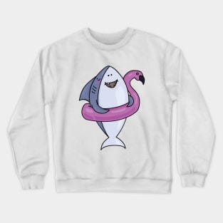 Floating Flamingo and Funny Cartoon Shark Crewneck Sweatshirt